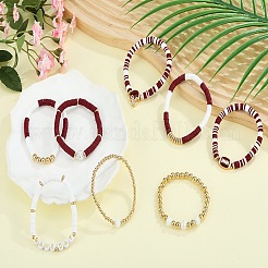 1 ensemble de bracelets extensibles en perles heishi en argile polymère faits à la main&nbsp;BJEW-SZ0002-67B-02