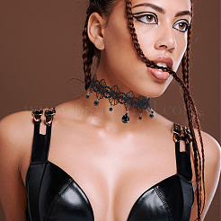 4 шт. готический стиль смоляные цветы кисточки кружевные колье чокер NJEW-UN0001-60