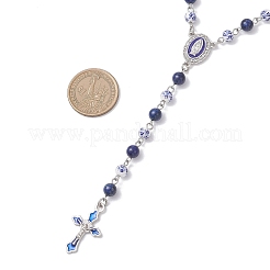 Круглые четки ручной работы из синего и белого фарфора и окрашенного натурального лазурита&nbsp;NJEW-JN05750