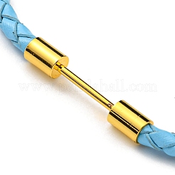 Bracciale a maglie con barra a colonna in ottone con cordini in cuoio&nbsp;BJEW-G675-05G-03
