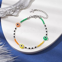 Браслеты из смолы и стеклянных бусин от сглаза BJEW-MZ00049