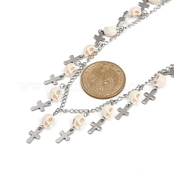 Хеллоуин 304 нержавеющая сталь панцирная цепь окрашенная синтетическая бирюза кисточки ожерелья NJEW-JN05370-02