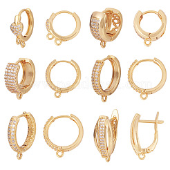 12 шт. 6 стиля латунная микропаве кубический цирконий серьги-кольца фурнитура&nbsp;KK-TA0002-57