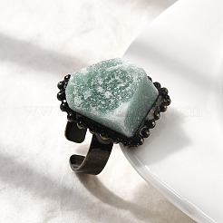 Открытые манжеты-кольца неправильной формы с натуральным зеленым авантюрином&nbsp;G-A278-03AB-06