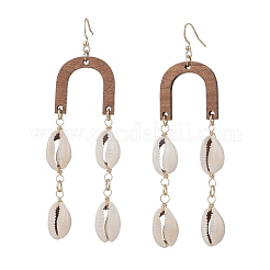 Серьги с подвесками в форме ракушки каури EJEW-JE06344