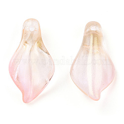 透明スプレー塗装ガラスペンダント  グリッターパウダー付き  花弁  ピンク  20x10.5x6mm  穴：1.2mm&nbsp;GLAA-S054-007B-02