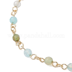 Браслеты на ногу из круглозвенной ограненной цепочки из нержавеющей стали 304 и натурального агата (окрашенного и нагретого)&nbsp;AJEW-AN00747-02