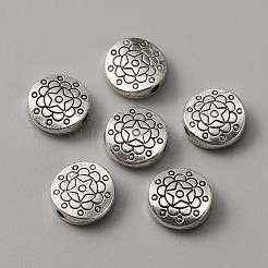 合金ビーズ  スターの模様を持つフラットラウンド  アンティークシルバー  12x4.5mm  穴：2mm&nbsp;FIND-CJC0006-94B