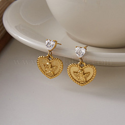 Pendientes colgantes de acero inoxidable 304 con circonitas cúbicas transparentes engastadas.&nbsp;WG47F59-01