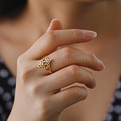 セーラーノット 304 ステンレススチール 中空オープンカフリング 男性用 女性用  ゴールドカラー  内径：19mm&nbsp;RJEW-E073-05G
