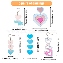 3 пара 3 стильных акриловых сережек-гвоздиков в форме сердца со стальными железными штифтами для женщин EJEW-FI0001-65