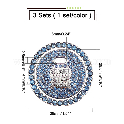 3 комплект 3-х цветных самоклеящихся наклеек из цинкового сплава со стразами для автомобиля&nbsp;DIY-AR0001-48