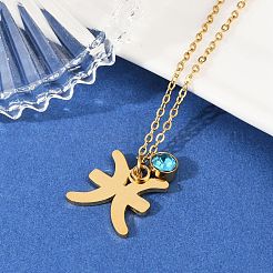 Ожерелья с подвеской в виде созвездия из нержавеющей стали 304 с дрелью из стекла и камнями рождения STAS-D305-08G-L