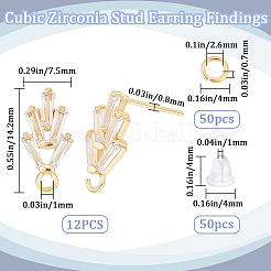 6 пара сережек-гвоздиков в форме листа из латуни с кубическим цирконием KK-CN0003-20G