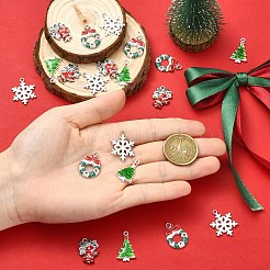 クリスマス合金ペンダント24個、4スタイル  エナメル  混合図形  プラチナ＆シルバー  20.5~25x14.5~19x1.5~3.5mm  穴：1.6~2mm  6個/スタイル&nbsp;ENAM-YW0006-43