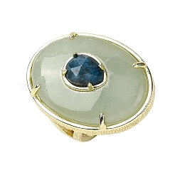 Овальные кольца-манжеты с натуральным зеленым авантюрином и апатитом G-P599-01G-02