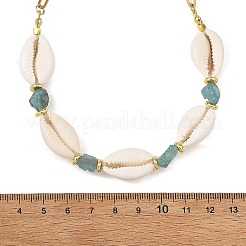 Halsketten aus natürlichen blauen Apatit-Splittern und Kaurimuscheln für Damen&nbsp;NJEW-JN06385