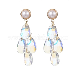 Серьги-гвоздики из ограненного стекла с подвесками в форме капли EJEW-TA00734