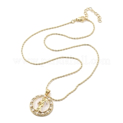 Плоские круглые подвески с латунным микро-паве из кубического циркония Санта Муэрте&nbsp;LS-NJEW-S385-03B-G