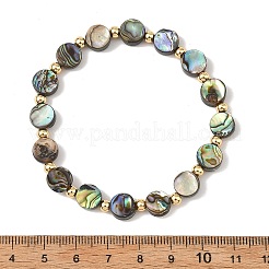 Elastische Armbänder aus natürlichen Abalone-/Paua-Muscheln mit runden Messingperlen für Damen&nbsp;BJEW-JB14169