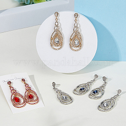 4 пара двухцветных сережек-гвоздиков в форме капли со стразами EJEW-FI0002-42