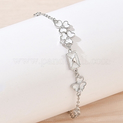 Bracciali a busta con maglie a quadrifoglio e pavé di zirconi cubici trasparenti in ottone&nbsp;KK-CBA6980-18P