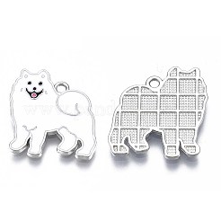 メッキ合金エナメルチャームラック  鉛フリー＆ニッケルフリー＆カドミウムフリー  プラチナ  サモエド犬  ホワイト  24.5x23.5x2mm  穴：1.8mm&nbsp;PALLOY-T075-162