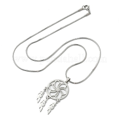 Ожерелья из цветочной плетеной сетки/паутинки из нержавеющей стали Bohemian 201 с подвесками в виде перьев NJEW-P327-07P-B