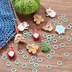 62 шт. 7 стиля силиконовых бусин с рождественской тематикой и 50 шт. пластиковых колец-маркеров для вязания SIL-BC0001-07