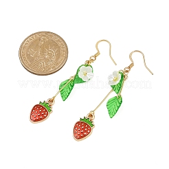 Серьги-подвески в виде листьев из акрилового сплава и эмали клубники&nbsp;EJEW-JE06625