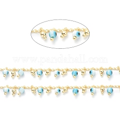 ゴールデンブラスカーブチェーン  ツイストチェーン  エナメルのナザールボンジュウと真鍮のチャーム  長持ちメッキ  スプールで  ハンダ付け  ライトブルー  チャーム：7x3mmと8x4mm  32.8フィート（10m）/ロール&nbsp;CHC-H103-09A-LG