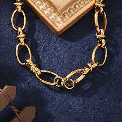 Ионное покрытие (ip) 304 нержавеющая сталь бант и овальные звенья браслет цепь для женщин&nbsp;BJEW-G669-18G