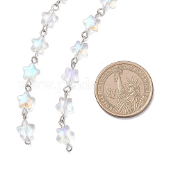 Железные стеклянные цепочки ручной работы со звездообразными звеньями AJEW-JB01435-02