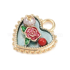 Латунная эмаль и натуральное жемчужное сердце с подвесками в виде цветка розы KK-K351-49G-02