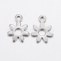 変色しにくい304ステンレススチールチャーム  花  ステンレス鋼色  11x8x0.8mm  穴：2mm&nbsp;X-STAS-L200-32P