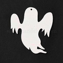 片面プリントウッドビッグペンダント  ハロウィンチャーム  ホワイト  ゴースト  64x58x3mm  穴：3mm&nbsp;WOOD-I010-13D