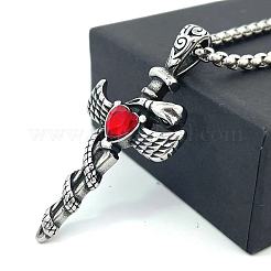 Ожерелья из нержавеющей стали с рубиновыми стразами в виде крылатой палочки QK0929