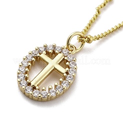 Латунные прозрачные кубические циркониевые подвески ожерелья для женщин NJEW-D305-03G-01