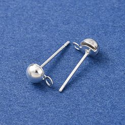 真鍮製スタッドピアスパーツ  カドミウムフリー＆鉛フリー  半円  カン付き  925銀メッキ  7x5mm  穴：1.2mm  ピン：12x0.8mm&nbsp;KK-G604-01S-02