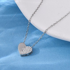 925 Halskette mit Herzanhänger aus Sterlingsilber mit Mikropavé und klarem Zirkonia für Damen&nbsp;NJEW-D316-04P