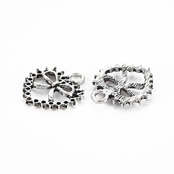 合金のチベット風チャーム  カドミウムフリー＆鉛フリー  ちょう結びとハート  アンティークシルバー  19x17x2.5mm  穴：2.5mm  約830個/1000g&nbsp;TIBE-S320-194AS