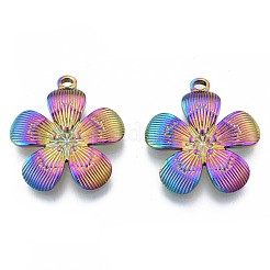 イオンプレーティング（IP）304ステンレスペンダント  花  虹色  27x24.5x3mm  穴：1.8mm&nbsp;STAS-N098-192M
