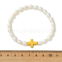 Stretcharmbänder aus natürlichen Süßwasserzuchtperlen und Legierungsperlen für Damen&nbsp;BJEW-JB14103-01