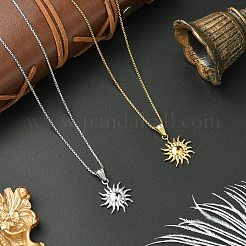 304 нержавеющая сталь солнце подвеска коробка цепи ожерелья для женщин мужчин&nbsp;NJEW-YW00002-01