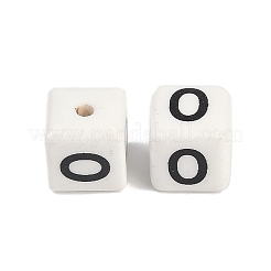 磁器のビーズ  文字のある正方形  アルファベットのO  8.5x8.5x8.5mm  穴：1.6mm&nbsp;PORC-R003-08O