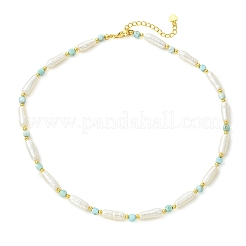 Collane a colonna con perle di larimar naturale sfaccettate a forma di cubo e perle keshi barocche naturali.&nbsp;NJEW-JN06620