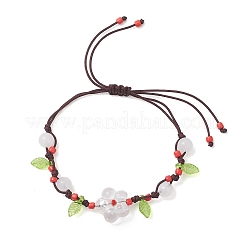 Bracelets tressés en verre soufflé à la main en feuille d'argent et perles de jade blanc naturel pour femmes&nbsp;BJEW-JB12728-01