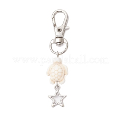 Colgante de turquesa sintética con forma de tortuga y estrella de mar&nbsp;HJEW-JM03209-02