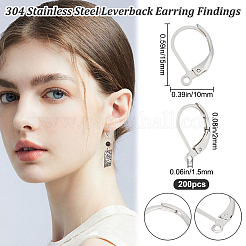 200 шт. фурнитура для сережек из нержавеющей стали 304&nbsp;STAS-BBC0004-15