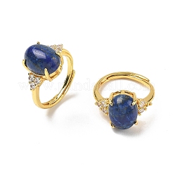 Bagues manchette ouvertes en laiton serties de micro-pavés de zirconiums cubiques et de lapis-lazuli naturel&nbsp;RJEW-T035-01G-B